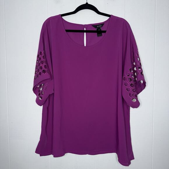 Ali Miles Women’s Boxy Short Sleeve Blouse Cutouts Purple Size 1X - Picture 1 of 5